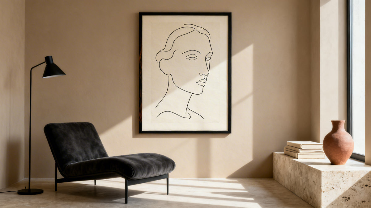 Framed lines poster mockup showcasing modern line art for stylish home decor.