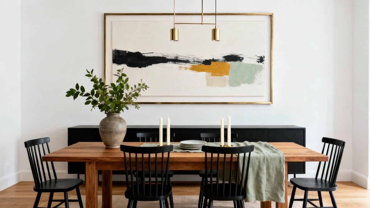Framed wall art mockup enhancing contemporary dining room decor