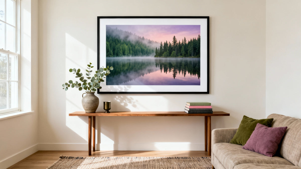 Framed nature art print mockup showcasing timeless beauty for home decor.
