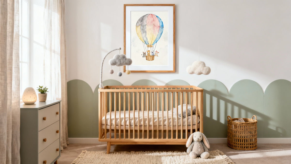 Framed wall art mockup showcasing creative wall painting ideas for nursery decor.