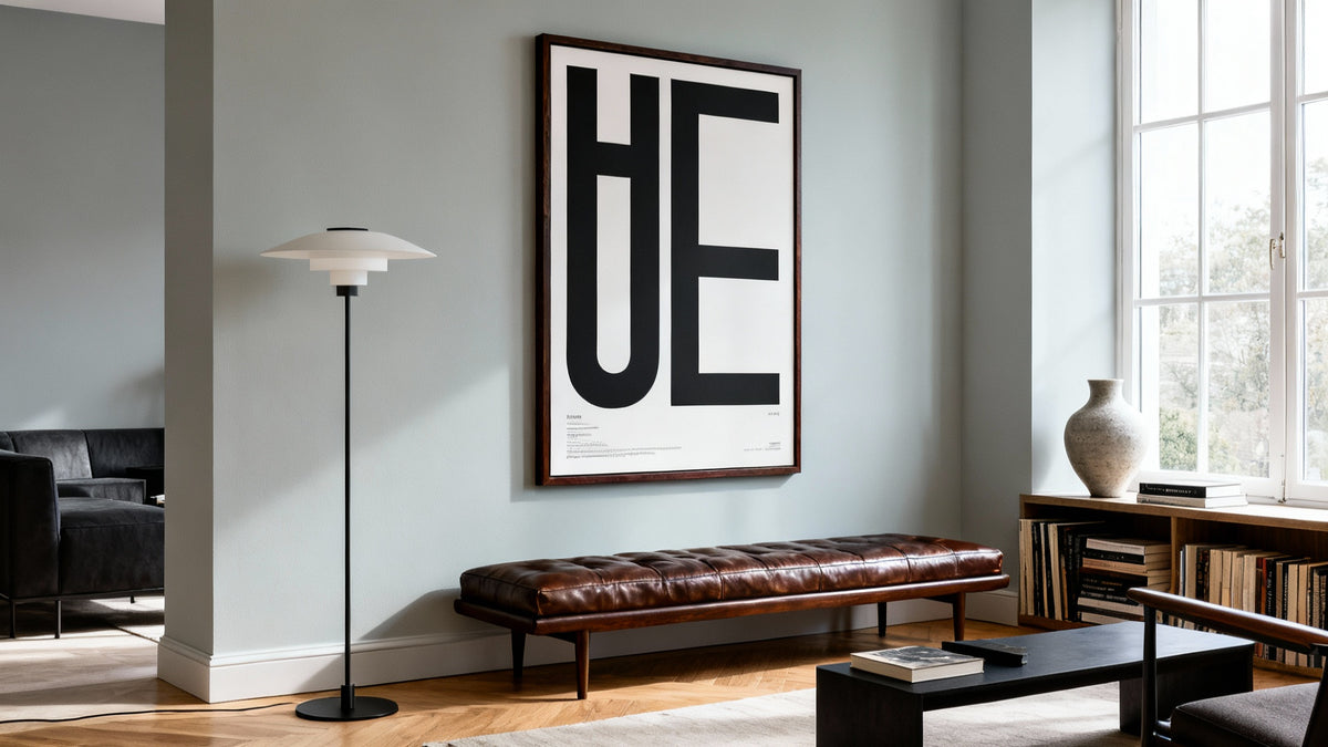 Framed wall art mockup showcasing a cool poster for room decor in a modern setting.