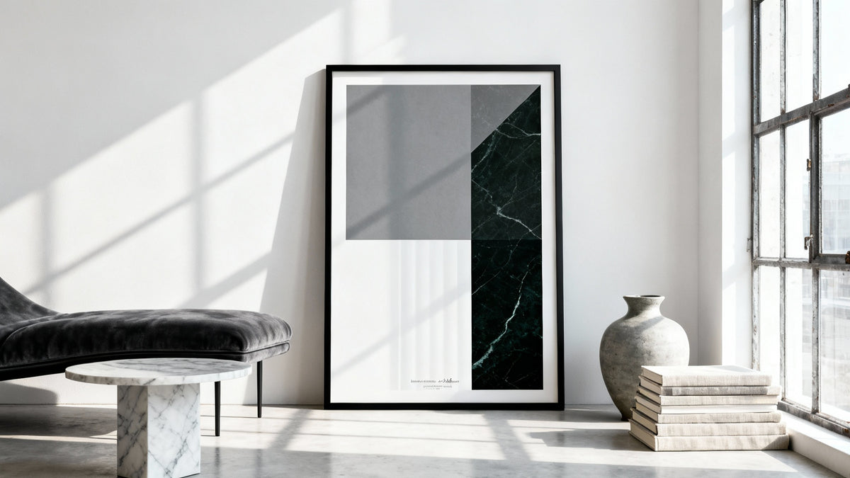 Framed wall art mockup showcasing a stylish 24x36 poster design for home decor inspiration.