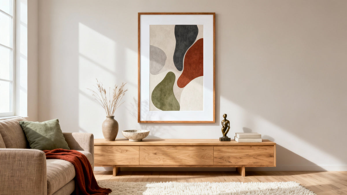 Framed wall art mockup showcasing stylish prints for room decor transformation.