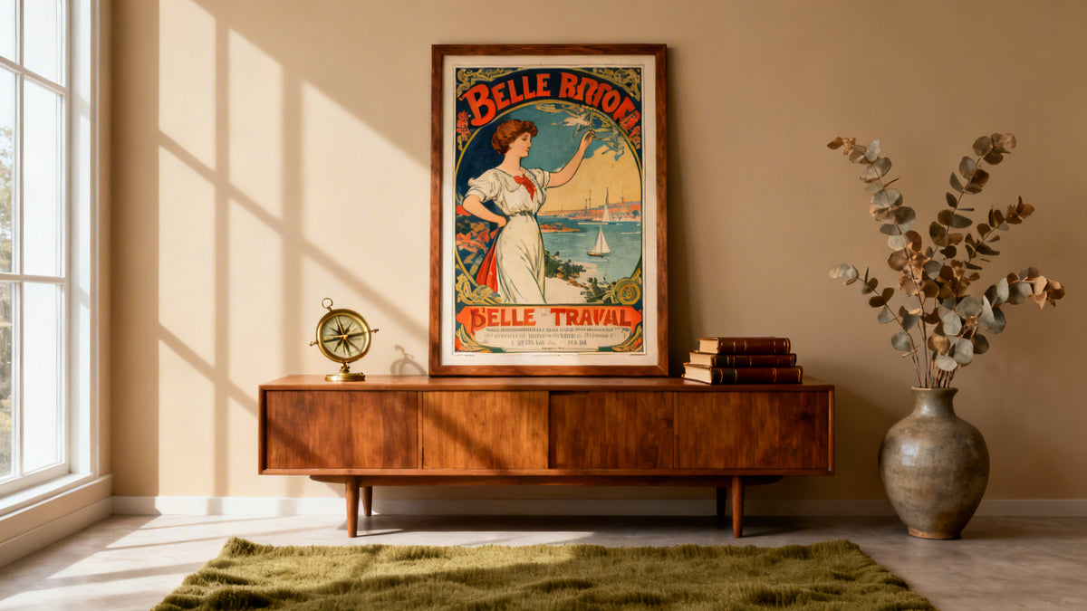 Framed wall art mockup featuring vintage poster art, showcasing its history and collecting value.