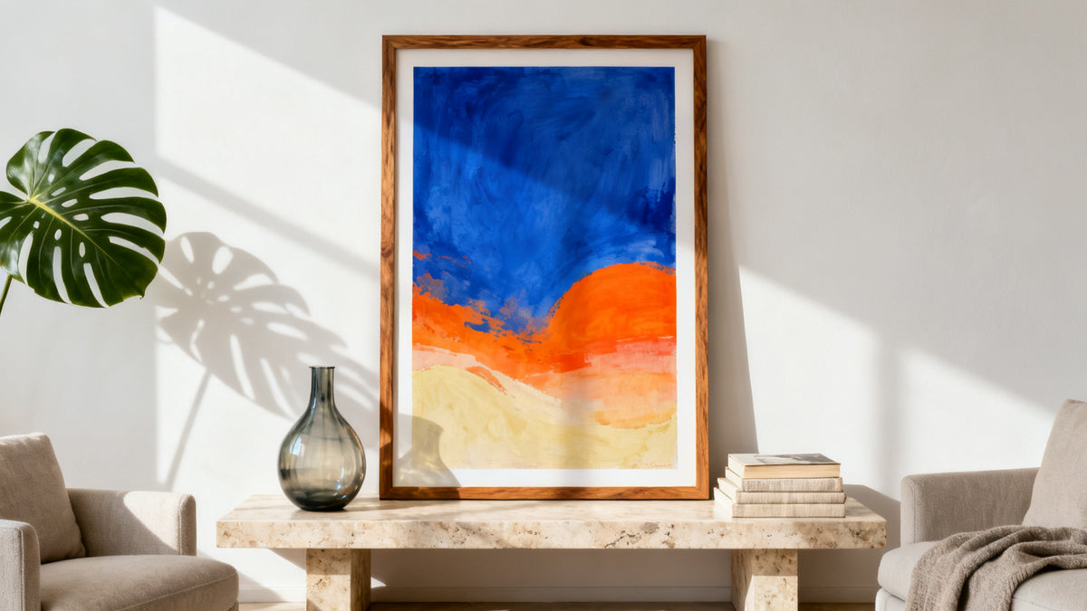 Framed wall art mockup featuring vibrant colourful posters to enhance your space.