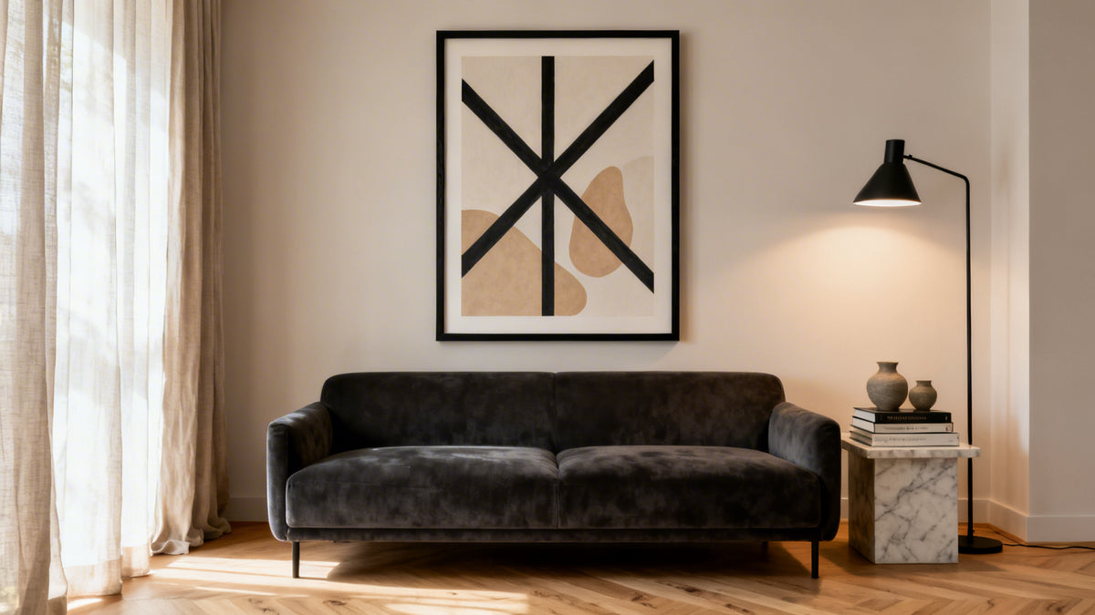 Framed wall art mockup showcasing stylish wall paintings for living room decor.