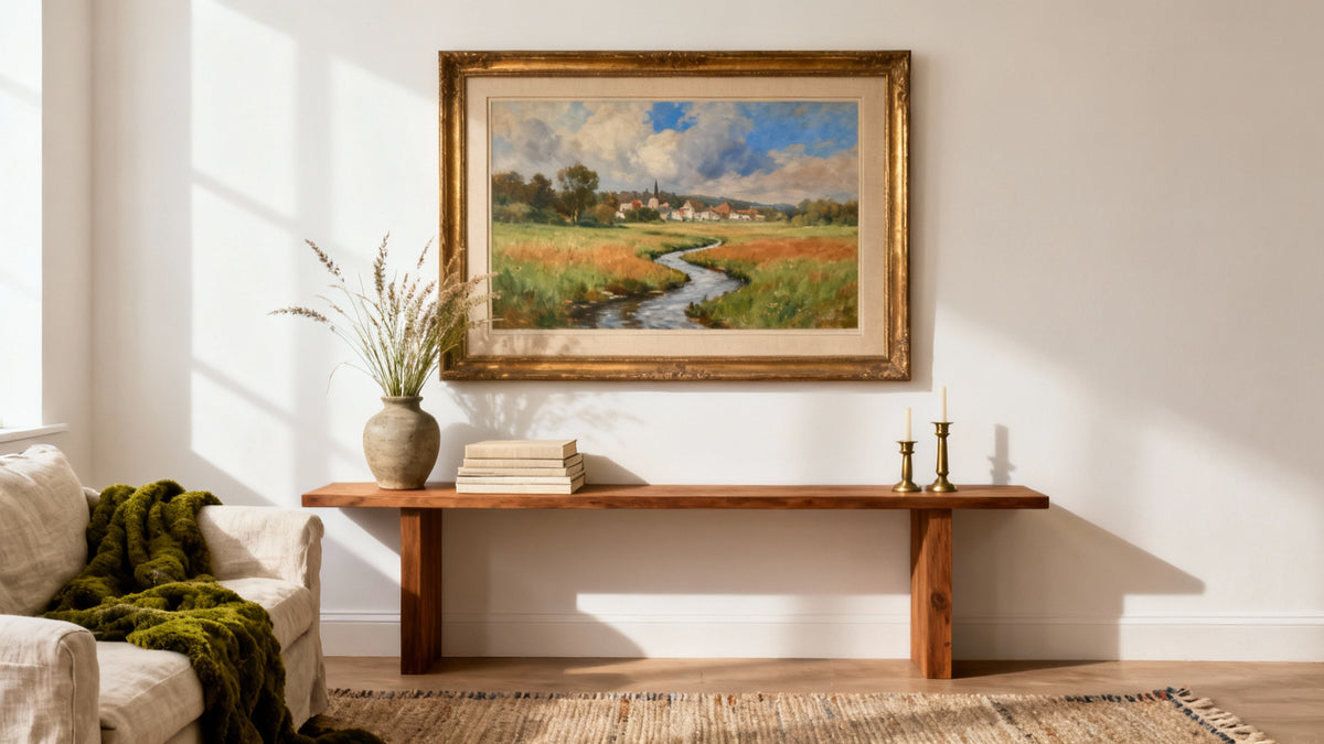 Framed vintage landscape print mockup showcasing timeless art for collectors.