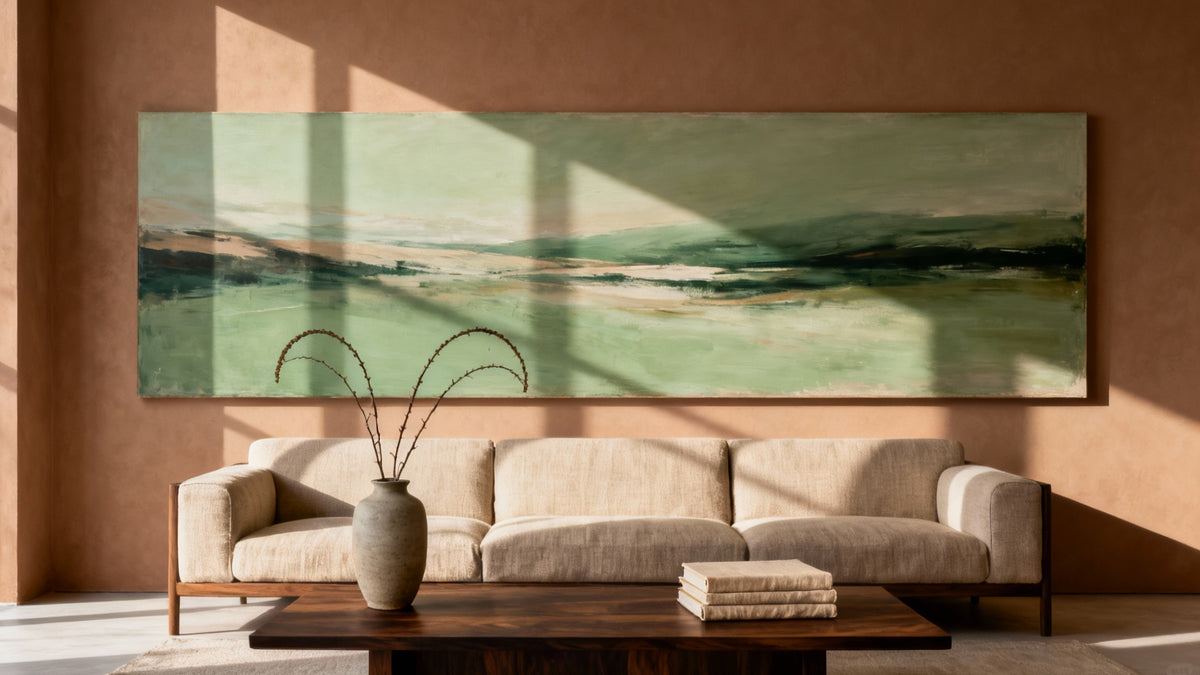 Framed horizontal wall art mockup showcasing stylish wide format prints for home decor inspiration.