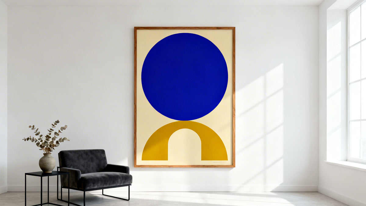 Framed wall art mockup featuring vibrant colorful posters for stylish home decor inspiration.