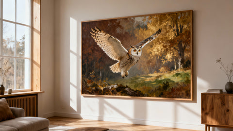 Framed owl prints mockup showcasing artistic designs inspired by the spirit of owls. Perfect for home decor.