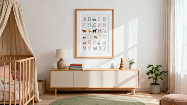 Framed wall art mockup for nursery, showcasing inspiring designs to enhance children's spaces.