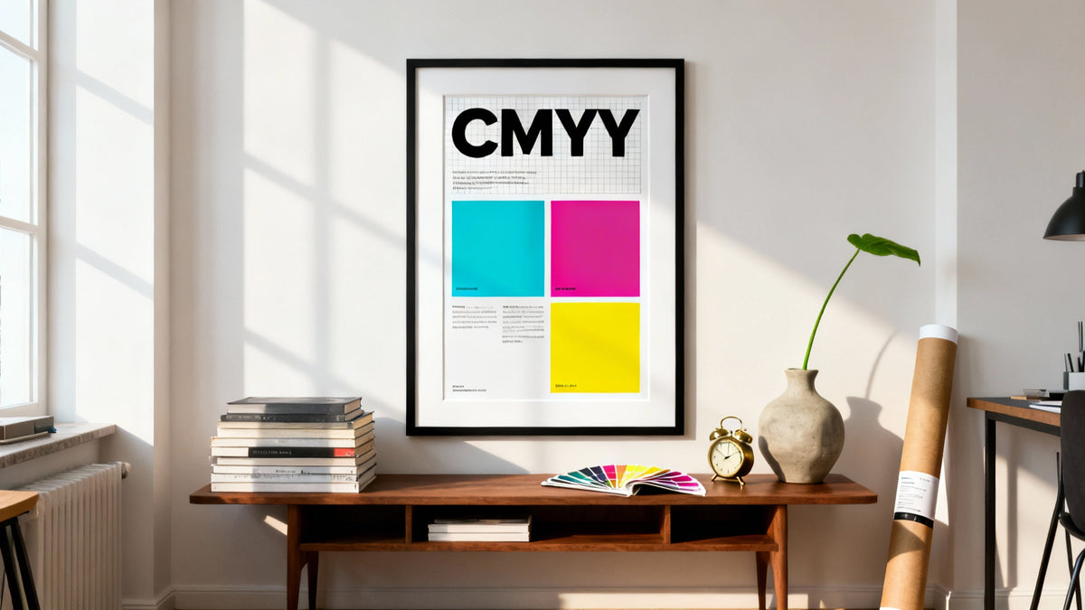 Framed wall art mockup showcasing a customisable poster design for stylish home decor.