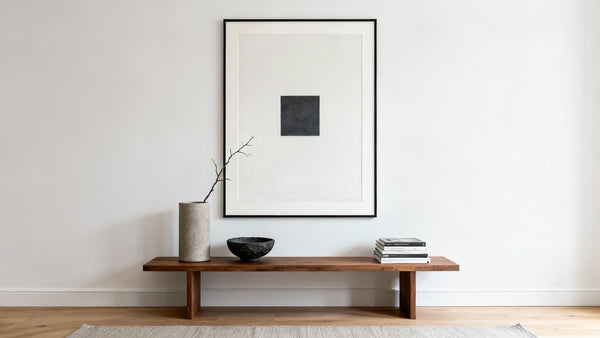 Framed wall art mockup featuring a minimal painting, showcasing simplicity and impact in minimalist art.