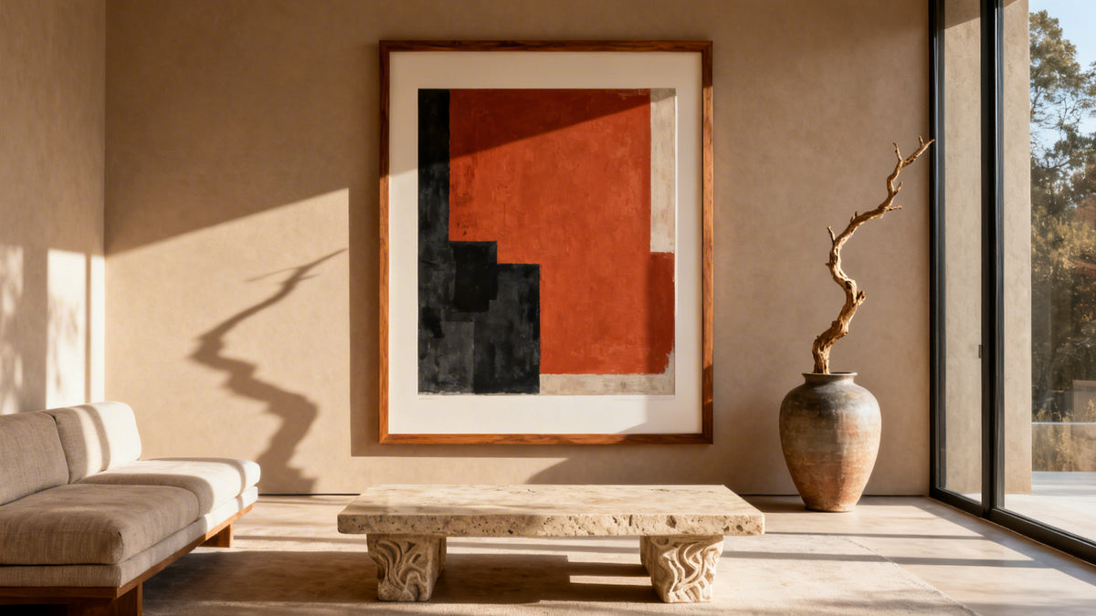 Framed wall art mockup showcasing stylish prints for living room decor transformation.