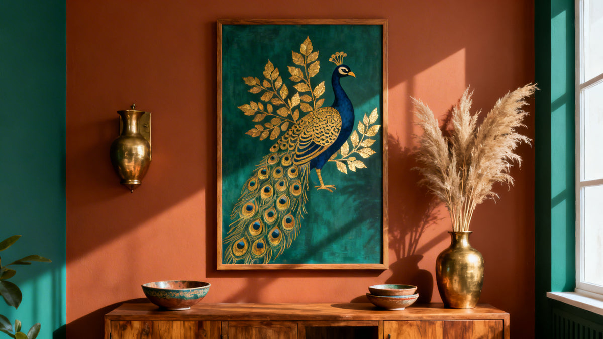 Framed wall art mockup showcasing vibrant Indian wall decor for colorful home aesthetics.