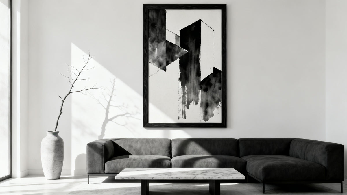 Framed wall art mockup showcasing stylish black and white living room wall decor ideas.