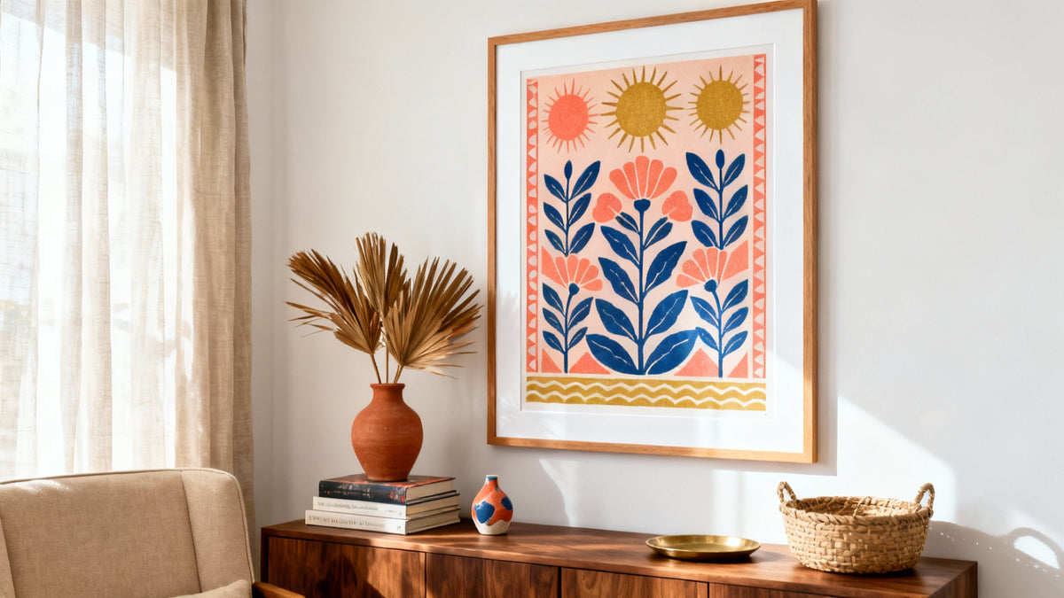 Framed Latino art prints mockup showcasing vibrant culture to enrich your living space.