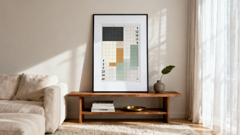 Framed wall art mockup showcasing various poster sizes for perfect print options.