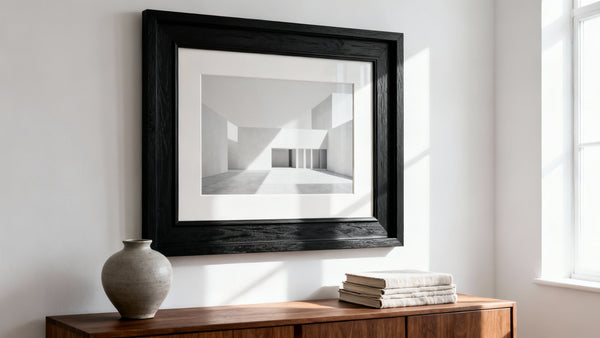 Framed poster mockup showcasing stylish ready-to-hang wall art for modern decor.
