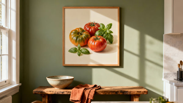 Framed food wall art mockup showcasing culinary-inspired prints to enhance your kitchen décor.
