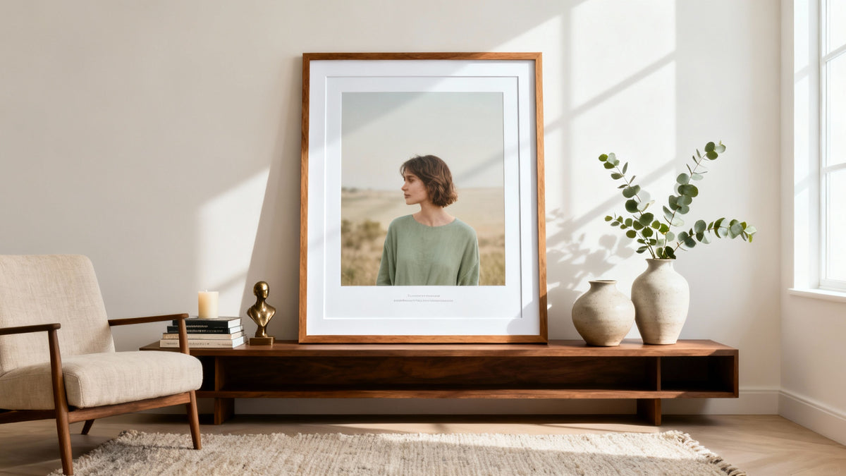Framed wall art mockup showcasing a customized wall hanging for personalized decor.