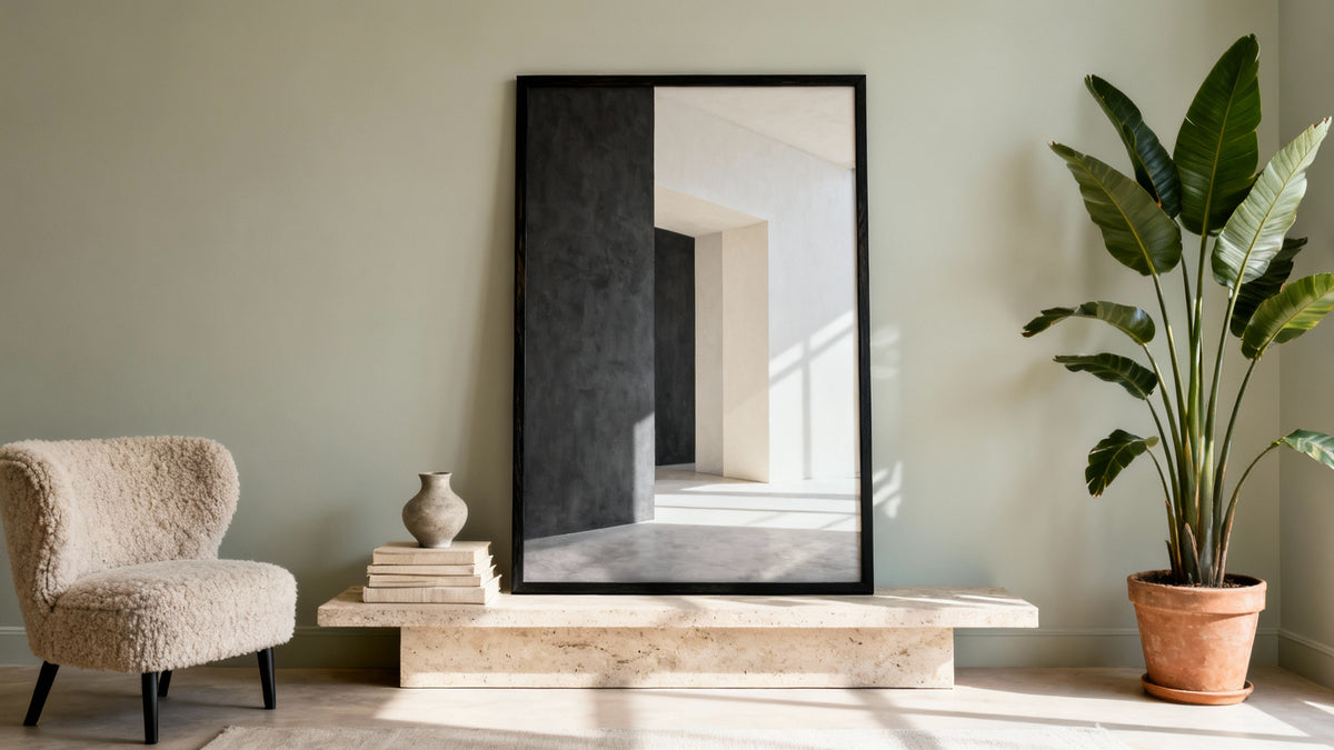Framed wall art mockup showcasing various poster sizes for optimal wall display choices.