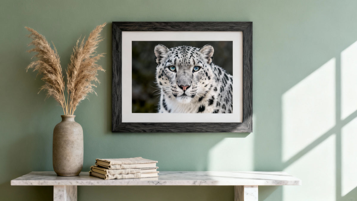Framed wild cats poster mockup showcasing stunning feline wall art for home decor inspiration.