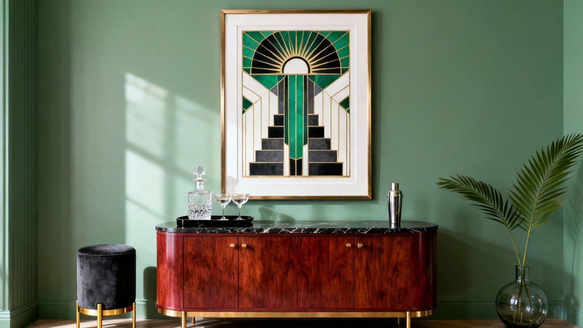 Elegant Art Deco bar mockup showcasing stylish design and functionality in a modern setting.