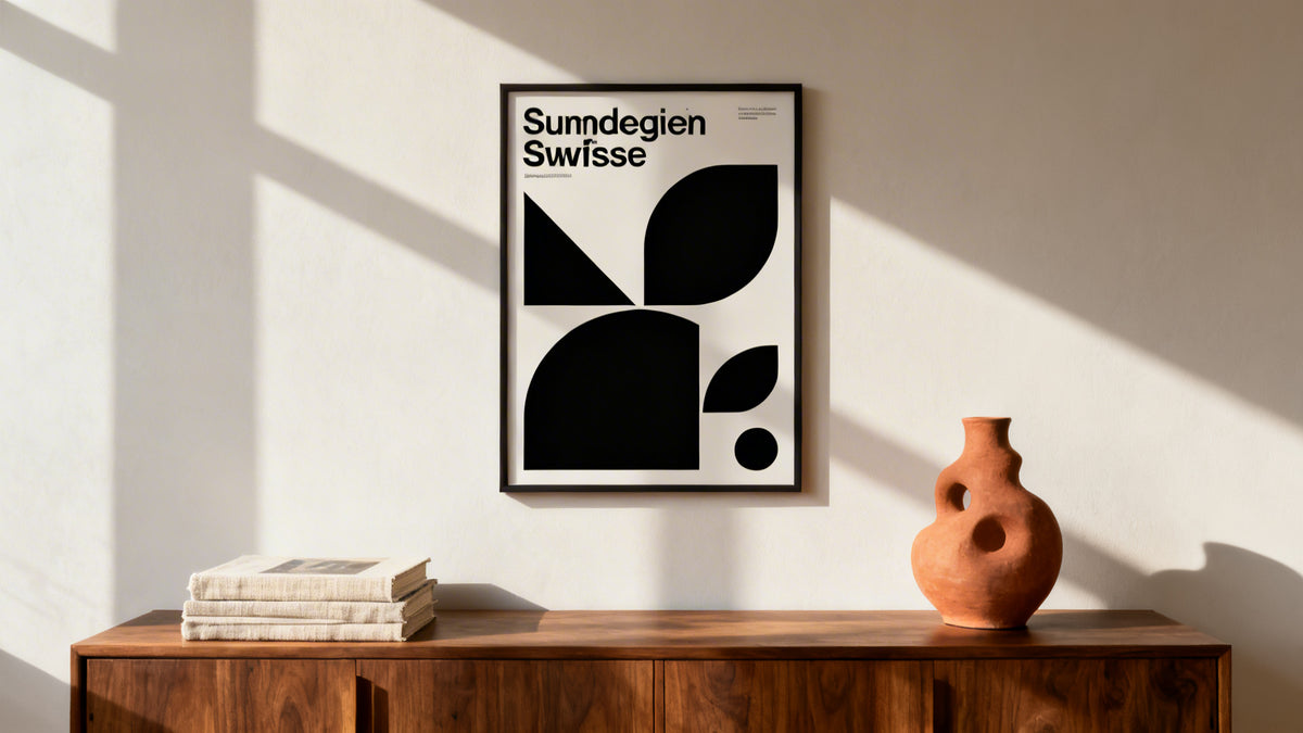 Framed wall art mockup showcasing stylish poster design for home decor inspiration.