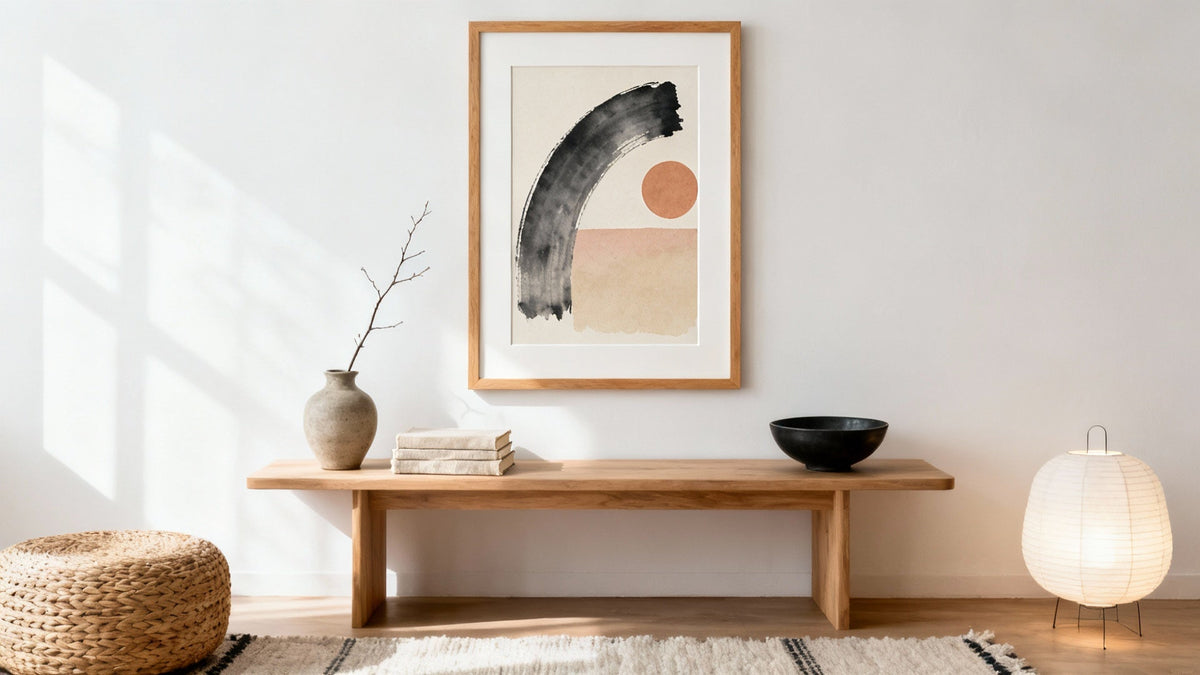 Framed Japandi prints mockup showcasing tranquil art for modern home decor.