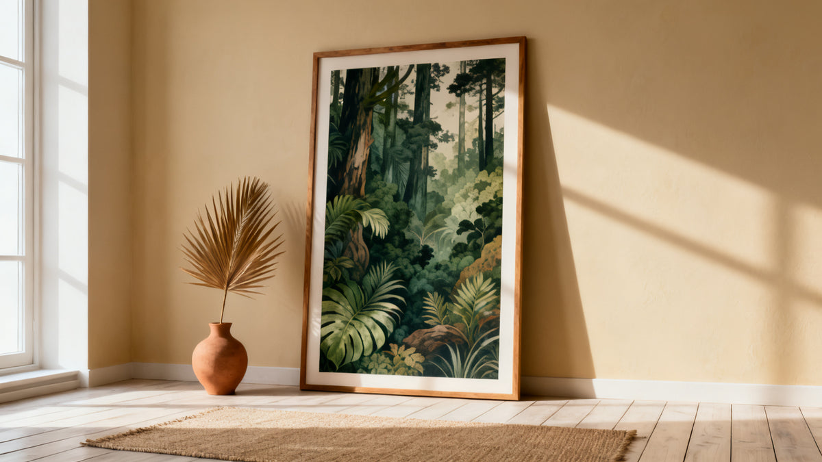Framed wall art mockup showcasing 2024 trends for stylish living spaces.
