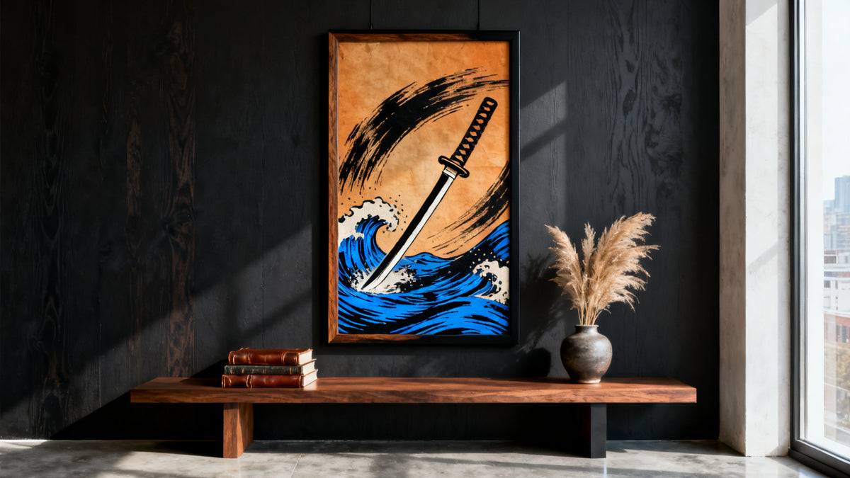 Framed Demon Slayer artwork mockup showcasing collectible art prints and fan creations for enthusiasts.
