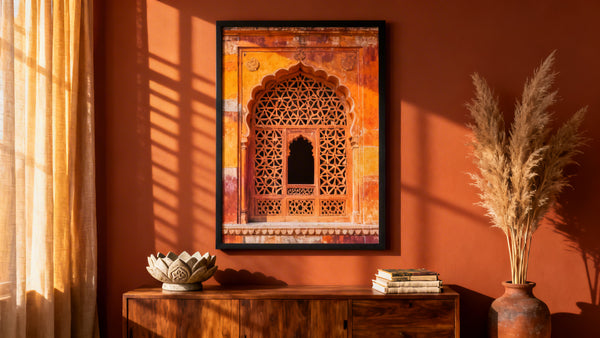 Framed wall art mockup featuring vibrant India prints for authentic home decor inspiration.