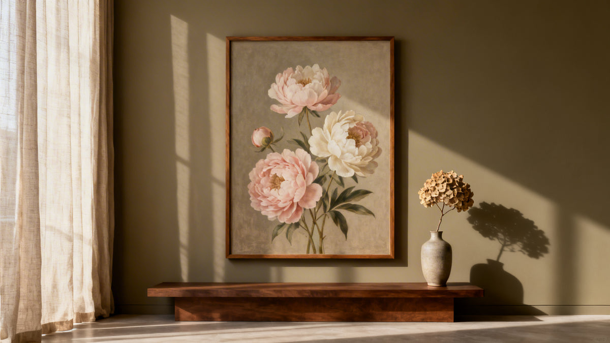 Framed wall art mockup featuring vibrant flowers paintings for home decor inspiration.