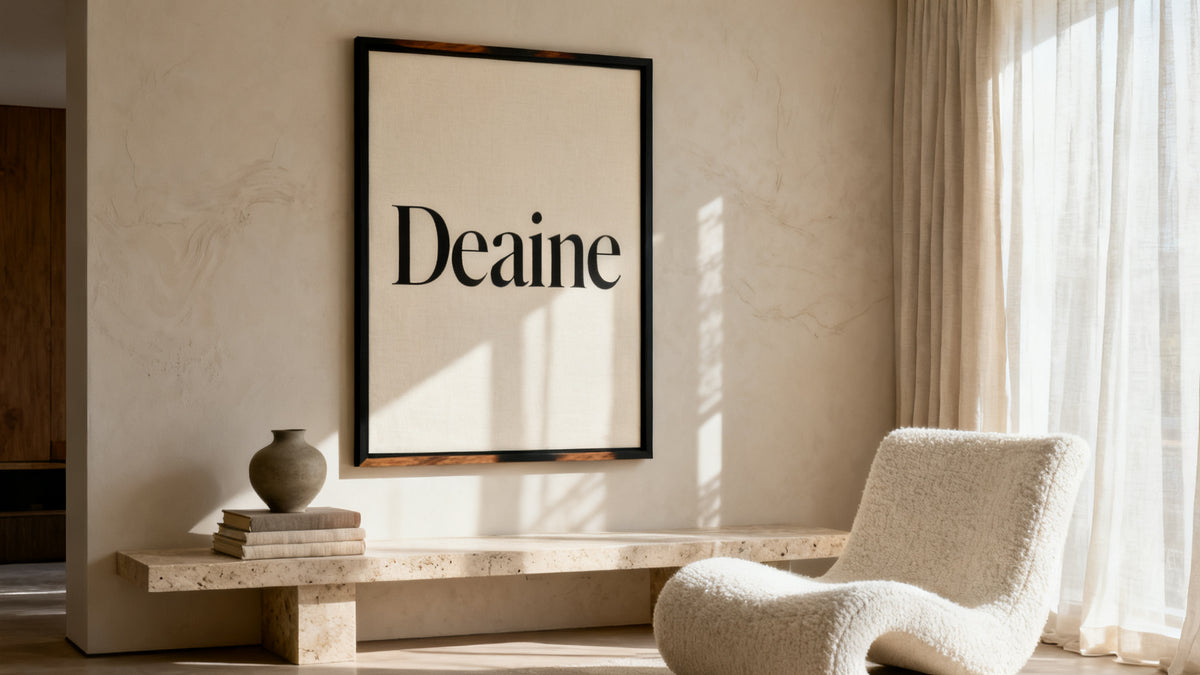 Framed wall art mockup featuring stylish typography for living room wall sayings.