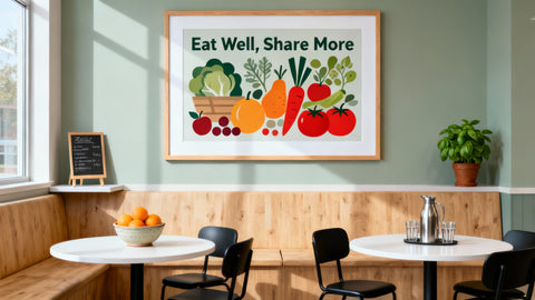 Framed wall art mockup for cafeteria, showcasing creative designs to enhance school cafes.