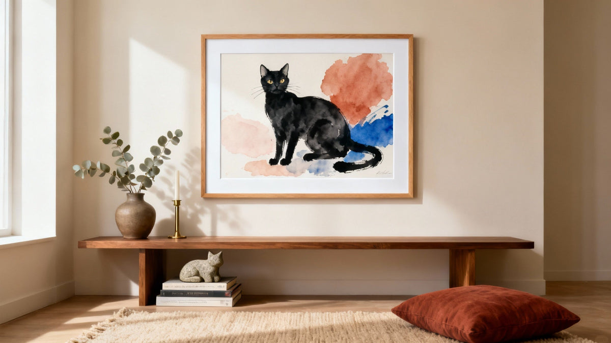Framed wall art mockup featuring charming cat lover art for stylish home decor inspiration.