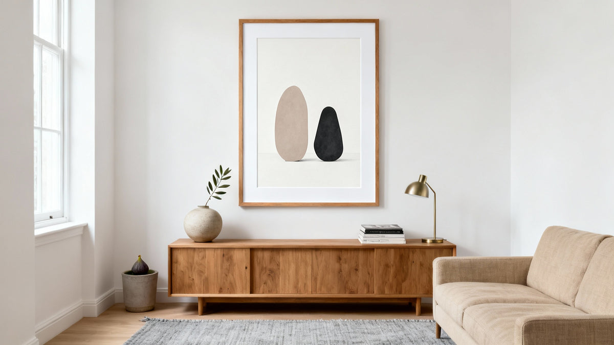Framed minimalist wall art prints enhancing modern home decor with timeless style.