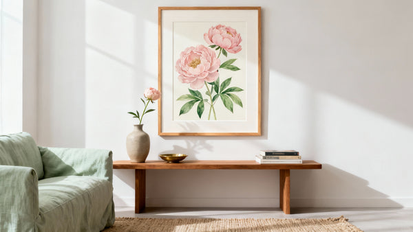 Framed flower prints wall art in a stylish mockup, enhancing interior decor with timeless floral beauty.