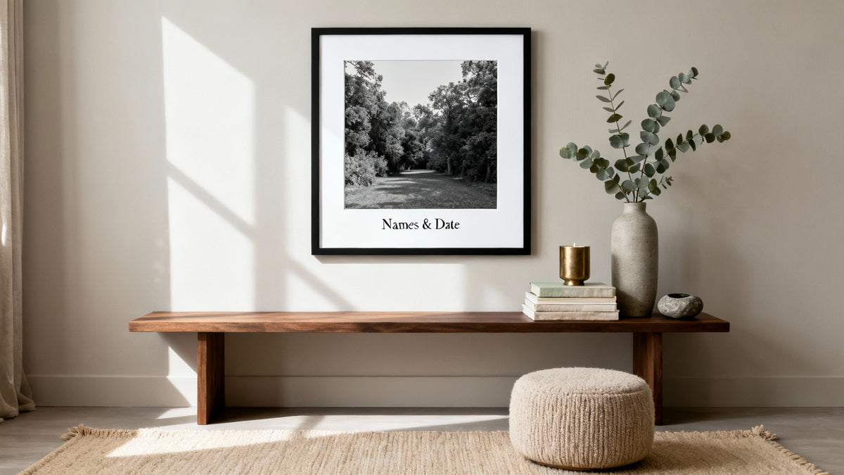 Framed wall art mockup showcasing customizable designs for personalized home decor.