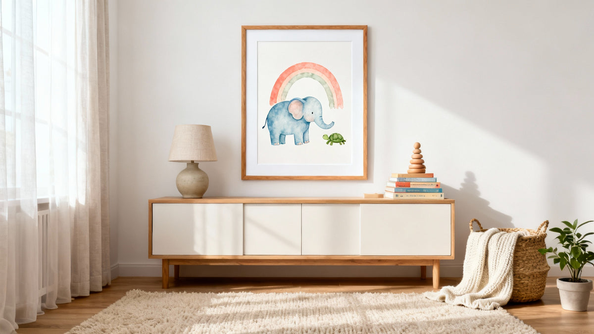 Framed wall art mockup for a nursery, showcasing inspiring designs for your baby's walls.