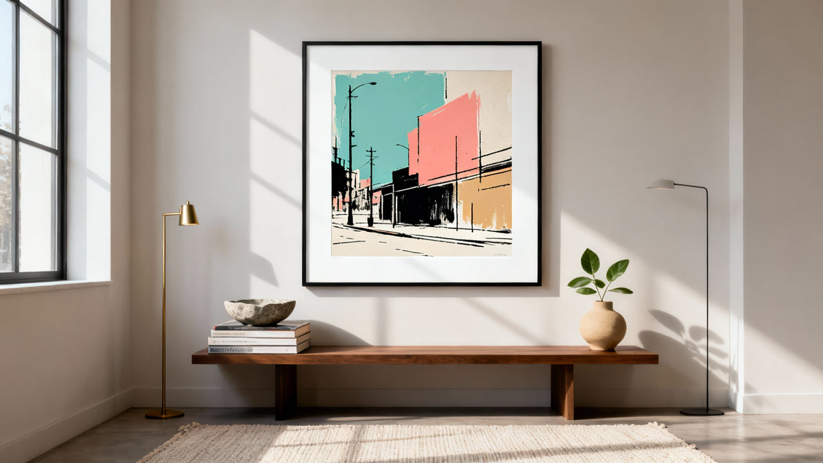 Framed wall art mockup showcasing diverse styles at Walls Art Gallery, blending global and local fine art.
