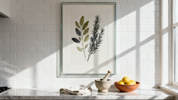 Framed wall art mockup showcasing the best artwork for kitchen decor ideas.
