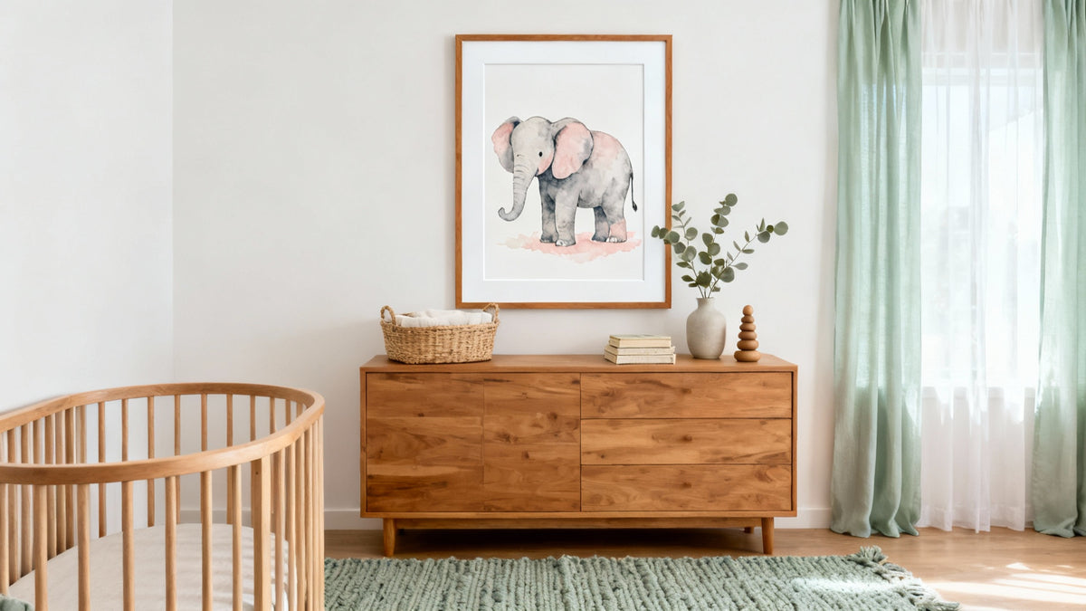 Framed nursery prints featuring adorable animal art to enhance your child's room decor.