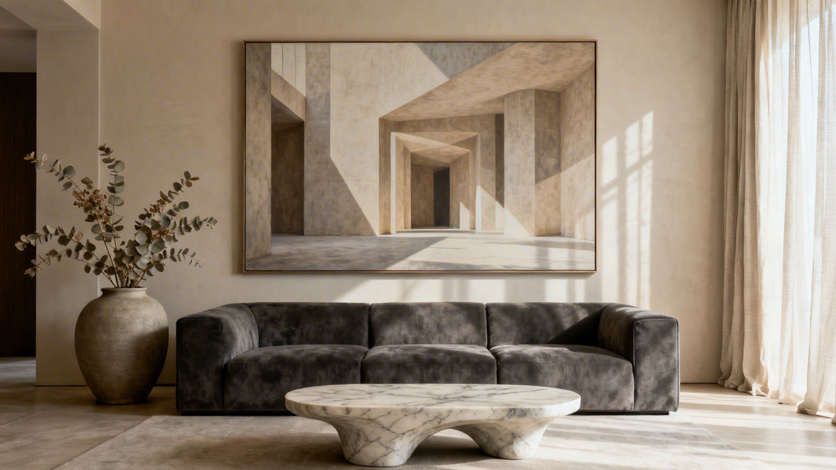 Framed wall art mockup showcasing large canvas pictures for stylish oversized decor.