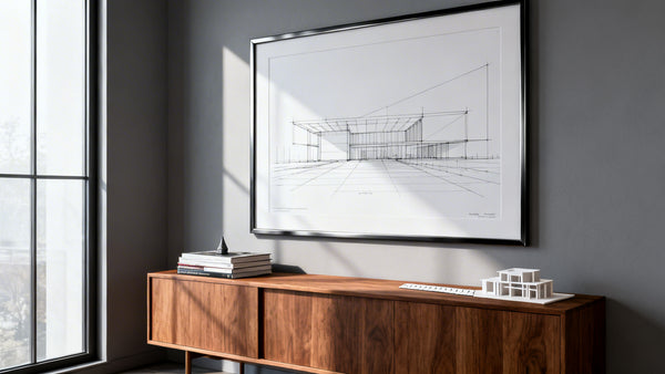 Framed wall art mockup showcasing poster size width and height dimensions for design inspiration.