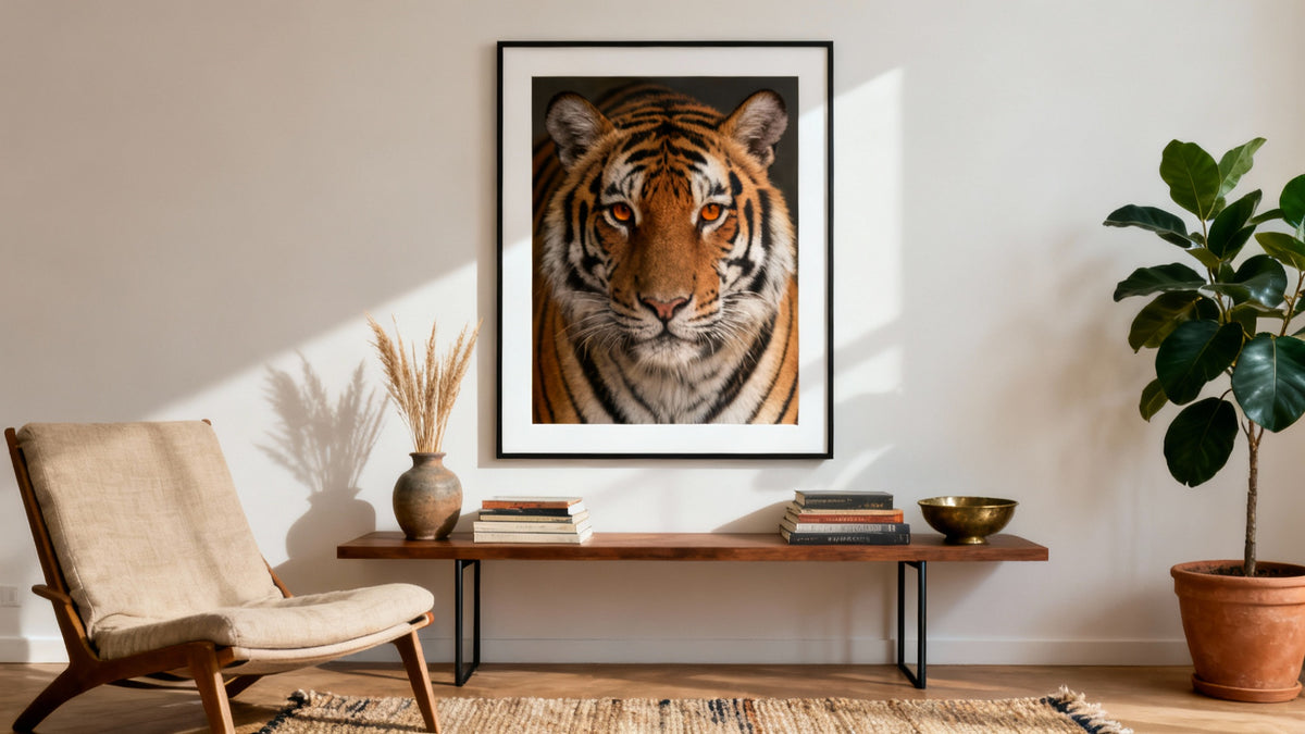 Framed wall art mockup featuring stunning big cat prints celebrating wild beauty.
