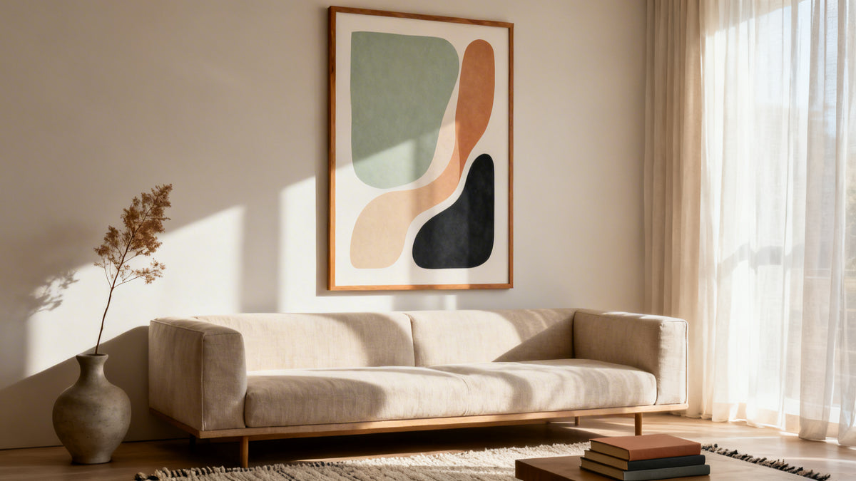 Framed wall art mockup showcasing stylish wall art prints UK for home transformation.