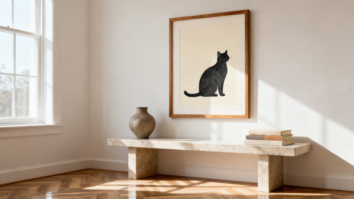 Custom cat poster mockup showcasing personalized wall art for cat lovers.
