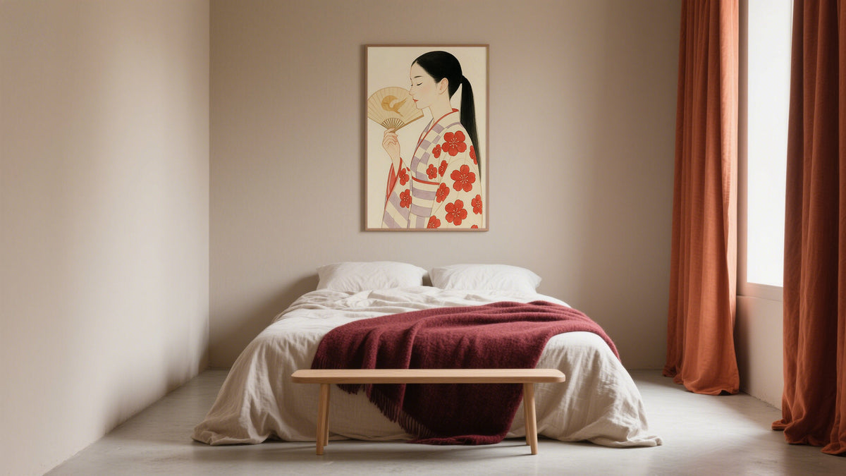 Bedroom Print of Japanese woman with eyes closed
